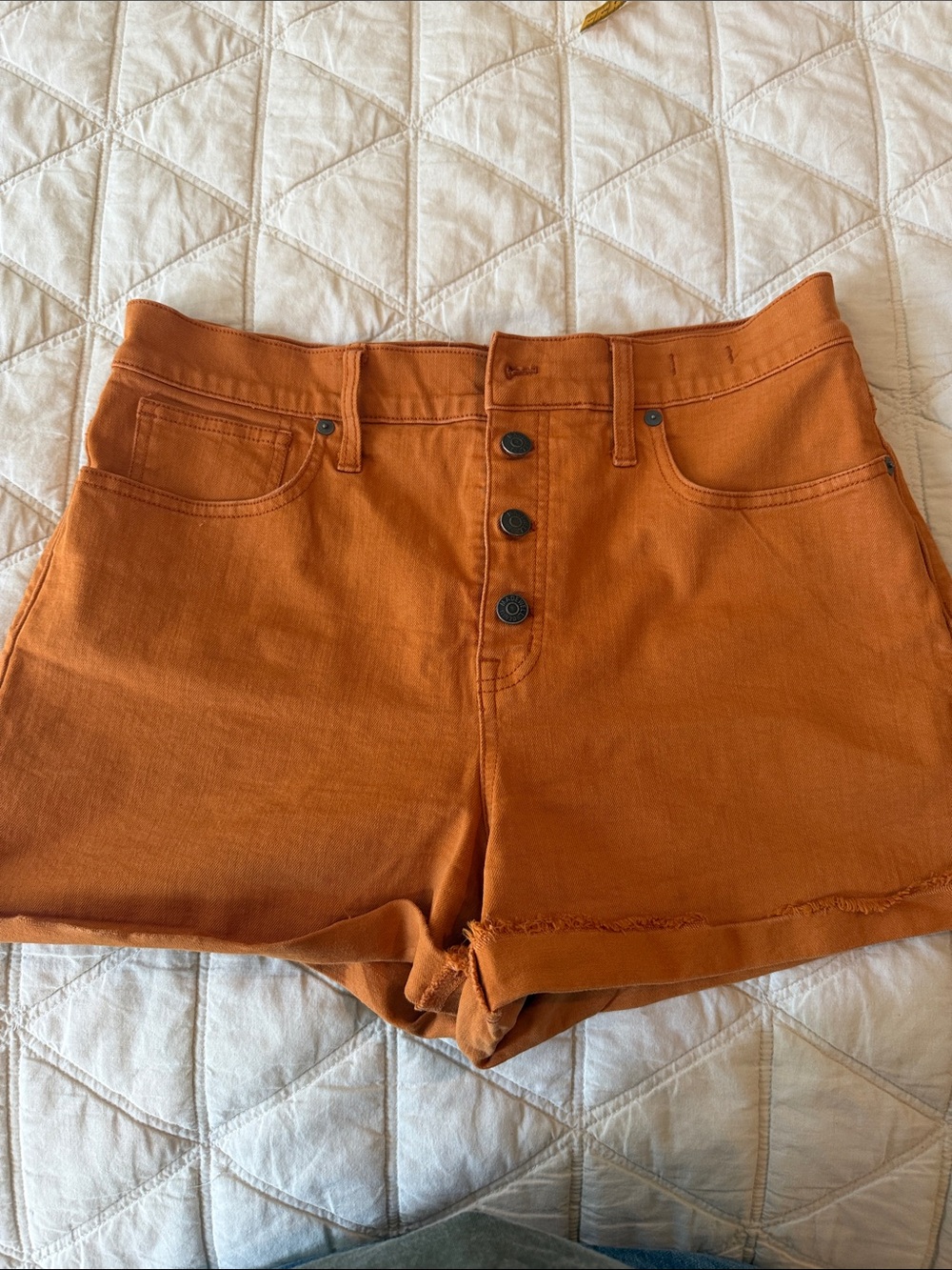 Madewell High-Rise Rust Orange Button-Front Denim Shorts
